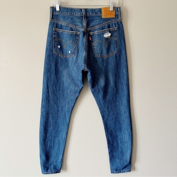 Levi’s Women’s 501 Skinny Sansome Winter Dark Wash Destruct Jeans Size 27 - Picture 10 of 16